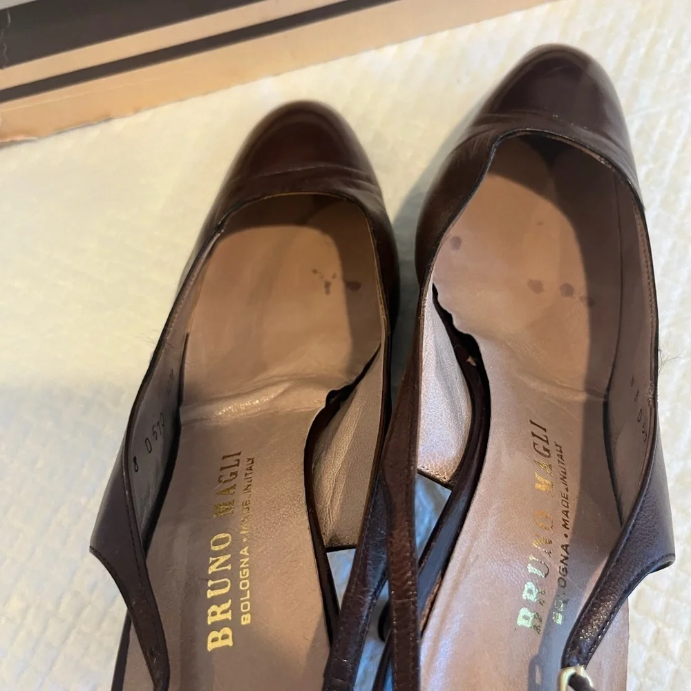 Vintage Bruno Magli Brown Leather Slingback Heels Size 8N